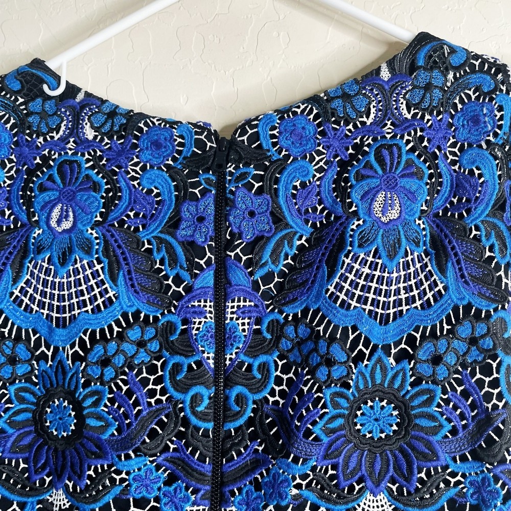 Alice + Olivia Nakia Royal Blue Guipure Lace Sheath Mini Dress Size 10 - Picture 9 of 11
